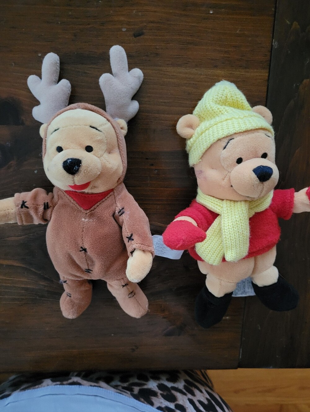 Disney Winter 2002 Winnie the Pooh 8" in Hat & Scarf + 1999 Reindeer Pooh 8"